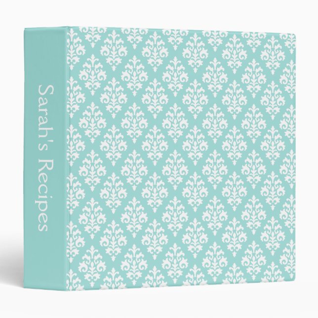 Pretty Mint Green Damask Pattern Binder (Front/Spine)