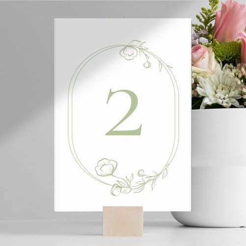 Pretty Mint Green Floral Wedding Table Number