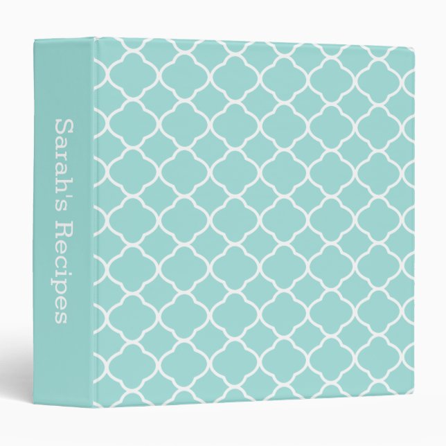 Pretty Mint Green Geometric Quatrefoil Pattern Binder (Front/Spine)