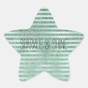 Pretty Mint Green Glitter Ombre Stripes     Star Sticker