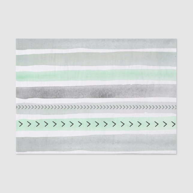 Pretty Mint Green Gray Watercolor Stripes Pattern Tissue Paper (Front)