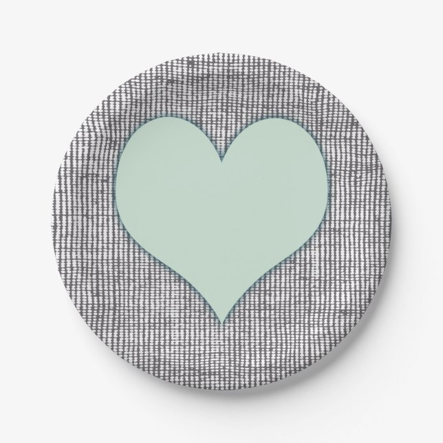Pretty Mint Green Heart Garden Paper Plates (Front)