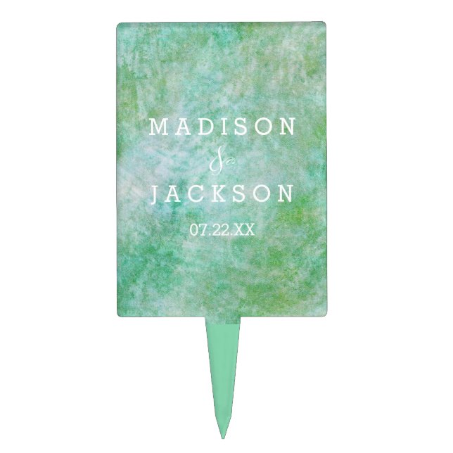 Pretty Mint Green Watercolor Wedding Monogram Cake Topper (Front)