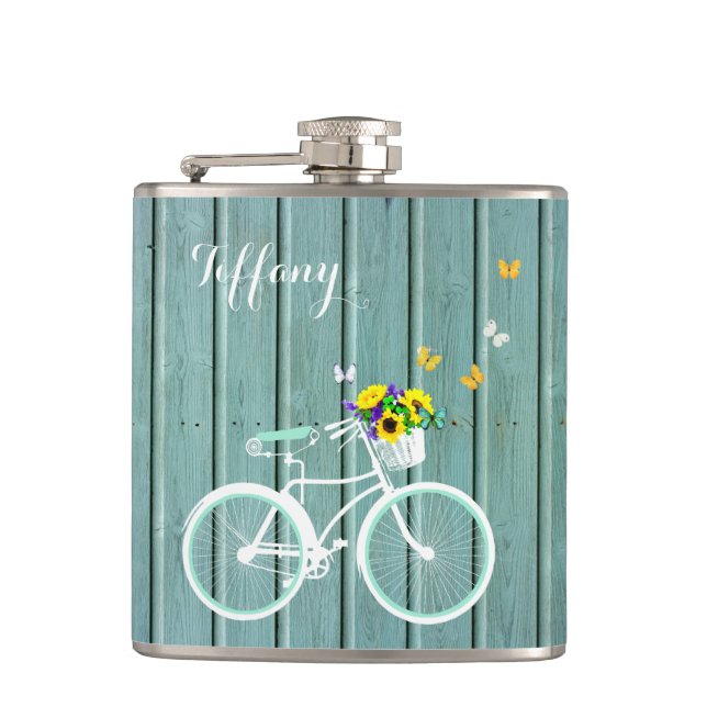 Pretty Mint Green Wood Look Drinking Flask (Front)