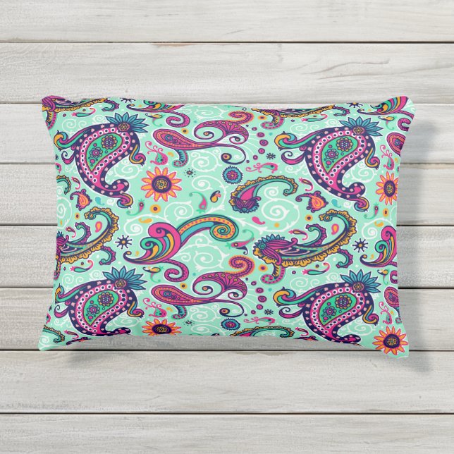 Pretty Mint Paisley Outdoor Pillow (Back)