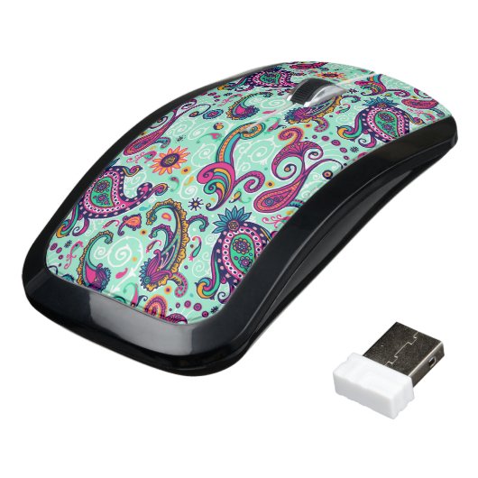 Pretty Mint Paisley Wireless Mouse (Angled)