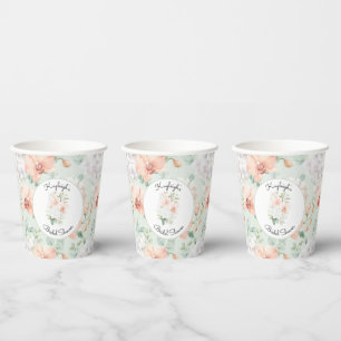 Pretty Mint Peach Orchid Flowers Bridal Shower Paper Cups
