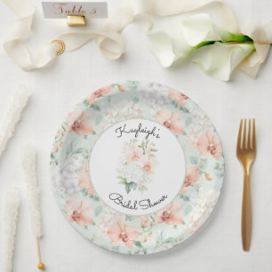  Pretty Mint Peach Orchid Flowers Bridal Shower  Paper Plates