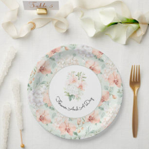  Pretty Mint Peach Orchid Flowers Wedding Paper Plates