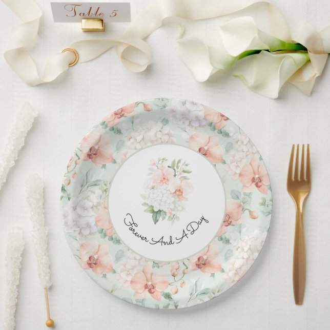  Pretty Mint Peach Orchid Flowers Wedding Paper Plates (Wedding)