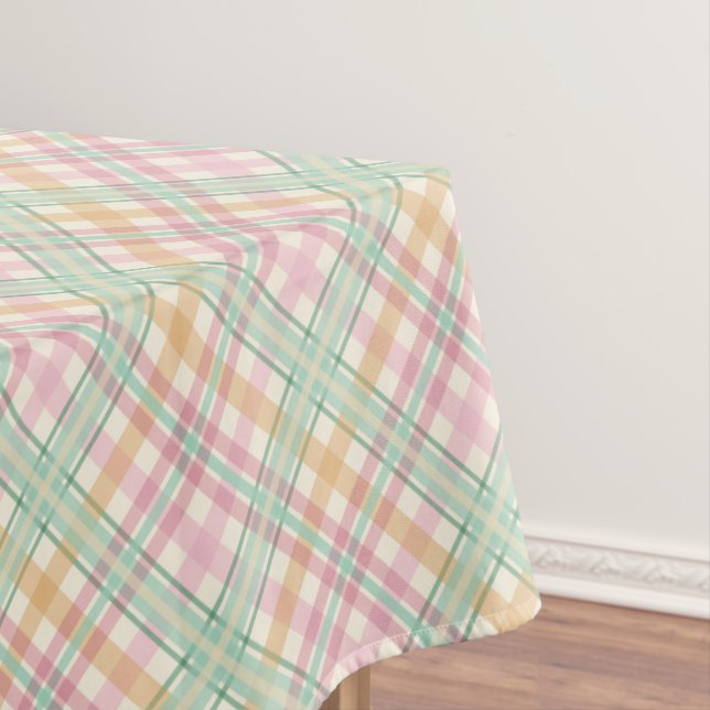 pretty mint pink pastels tartan plaid tablecloth (In Situ)