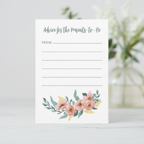 Pretty Mint Sage Blush Floral Custom Baby Shower Advice Card