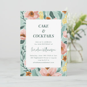 Pretty Mint Sage Blush Pink Floral Birthday Party Invitation