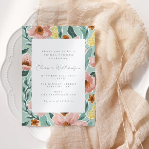 Pretty Mint Sage Blush Pink Floral Bridal Shower Invitation