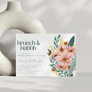 Pretty Mint Sage Blush Pink Floral Brunch Bubbly Invitation