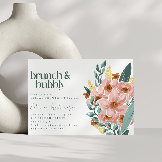 Pretty Mint Sage Blush Pink Floral Brunch Bubbly Invitation (Creator Uploaded)