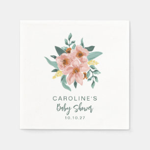 Pretty Mint Sage Pink Floral Custom Baby Shower Napkins