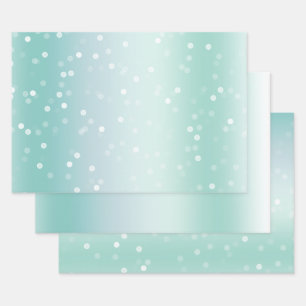 Pretty Mint White Bokeh Dots Celebration Christmas Wrapping Paper Sheets