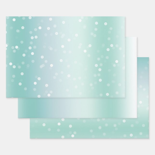 Pretty Mint White Bokeh Dots Celebration Christmas Wrapping Paper Sheets (Set)