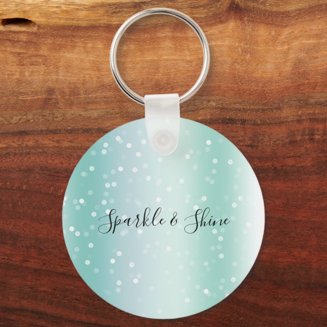Pretty Mint White Bokeh Dots Celebration Keychain (Front)