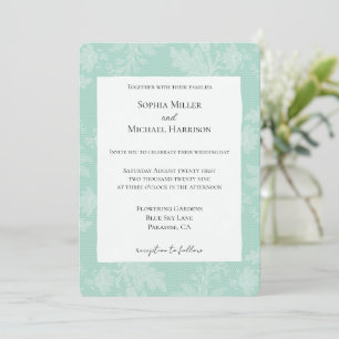 Pretty Mint White Floral Faux Lace Wedding Invitation