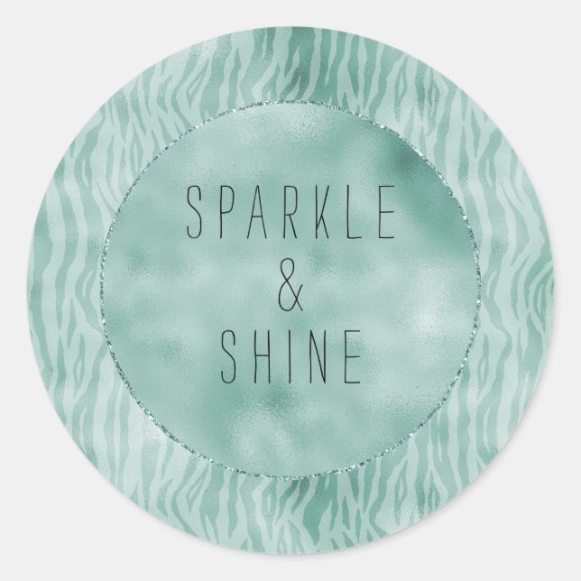 Pretty mint zebra print classic round sticker (Front)