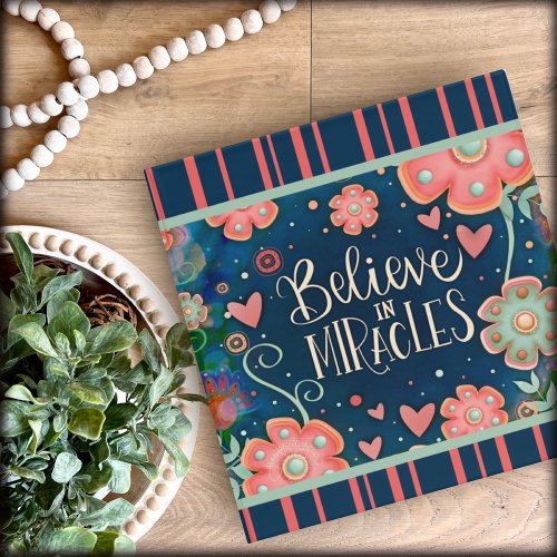 Pretty Miracles Inspirational Blue Pink Floral 3 Ring Binder