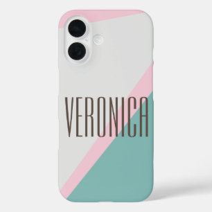 Pretty Modern Abstract Geometric Color Block Name iPhone 16 Case