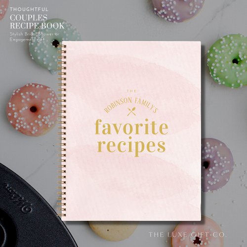 Pretty Modern Blush Watercolor Blank Recipe Notebook