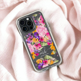 Pretty modern bright floral watercolor monogram speck iPhone 12 pro case