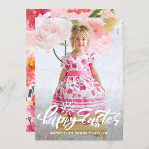 Pretty Modern Calligraphy Happy Easter Photo Holiday Card