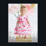 Pretty Modern Calligraphy Happy Easter Photo Holiday Postcard<br><div class="desc">Happy Easter! Send Easter greetings to family and friends with this fun photo Easter flat card. It features modern calligraphy overlay. Personalize by adding names,  photo,  return address and message.</div>