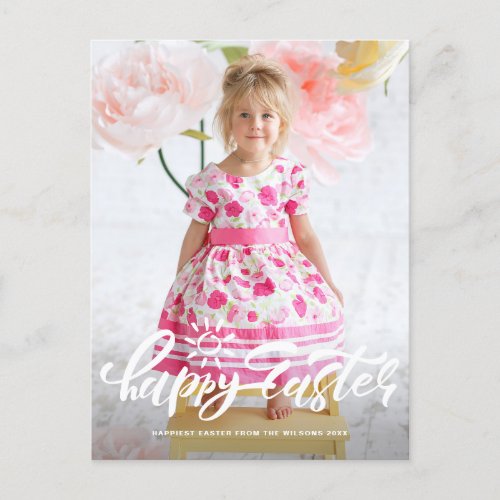 Pretty Modern Calligraphy Happy Easter Photo Holiday Postcard