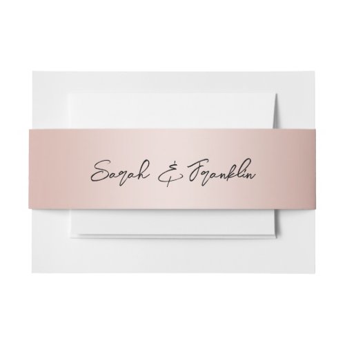 Pretty Modern Calligraphy Pale Rose Gold Ombre Invitation Belly Band