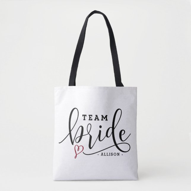Pretty Modern Calligraphy Team Bride Personalized Tote Bag (Front)