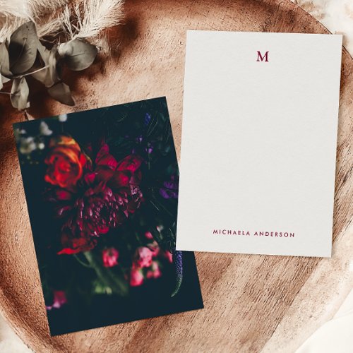 Pretty Modern Colorful Flowers Monogram  Name Note Card