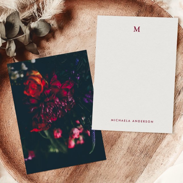 Pretty Modern Colorful Flowers Monogram & Name Note Card (Creator Uploaded)