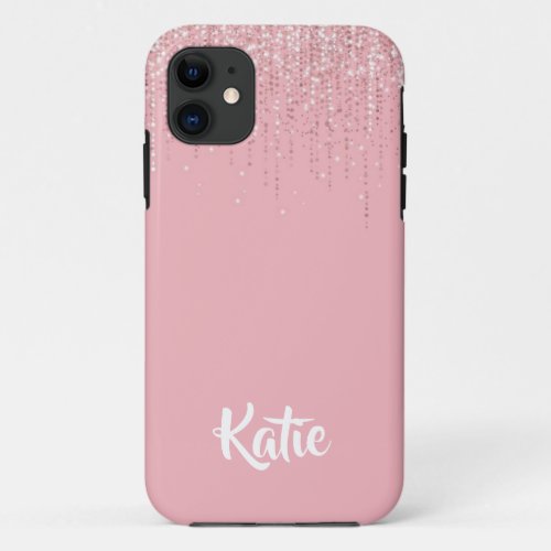 Pretty Modern Cute Pink Glitter Name  iPhone 11 Case