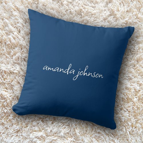 Pretty Modern Dark Navy Blue Monogram Full Name Throw Pillow