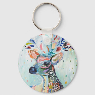 Pretty Modern Deer Art Flower Antlers Keychain