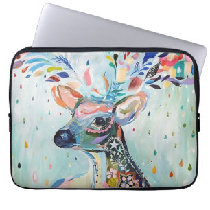 Pretty Modern Deer Art Flower Antlers Laptop Sleeve