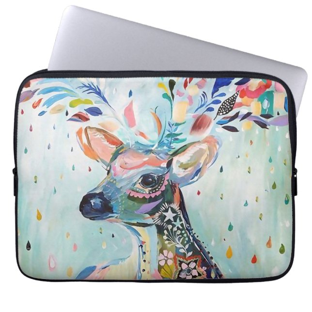 Pretty Modern Deer Art Flower Antlers Laptop Sleeve (Front)