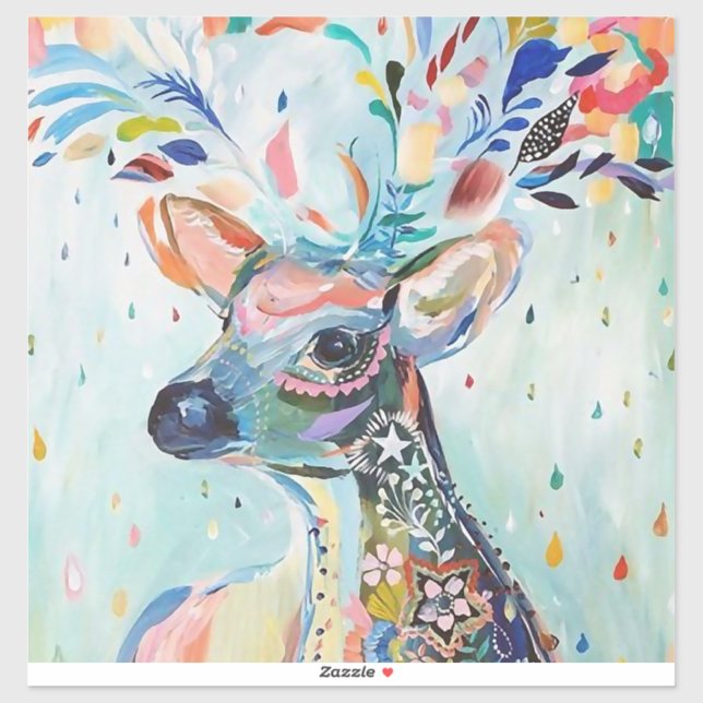 Pretty Modern Deer Art Flower Antlers Sticker (Sheet)