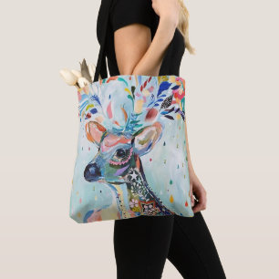 Pretty Modern Deer Art Flower Antlers Tote Bag