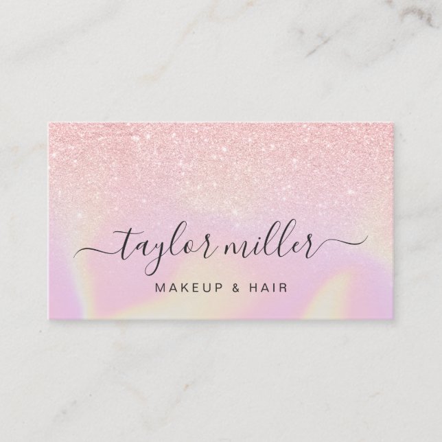 Pretty modern elegant stylish holographic makeup business card (Front)