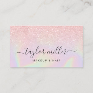 Pretty modern elegant stylish holographic makeup business card