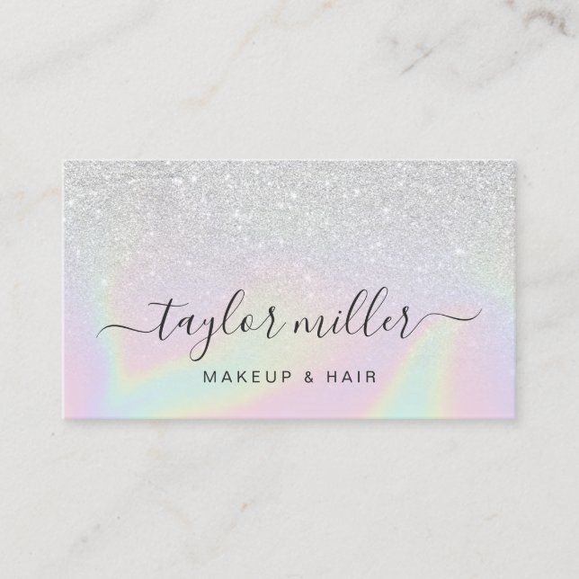 Pretty modern elegant stylish holographic makeup business card (Front)