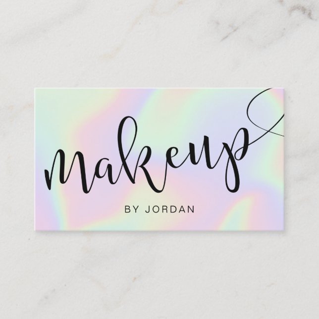 Pretty modern elegant stylish holographic makeup business card (Front)