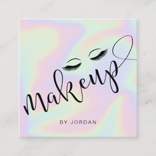 Pretty modern elegant stylish holographic makeup square business card