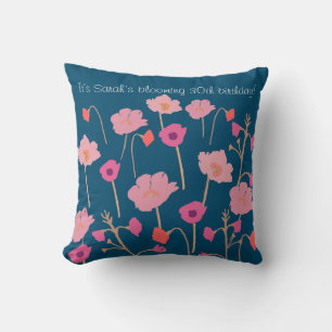 Pretty Modern Floral Birthday With Custom Age Throw Pillow